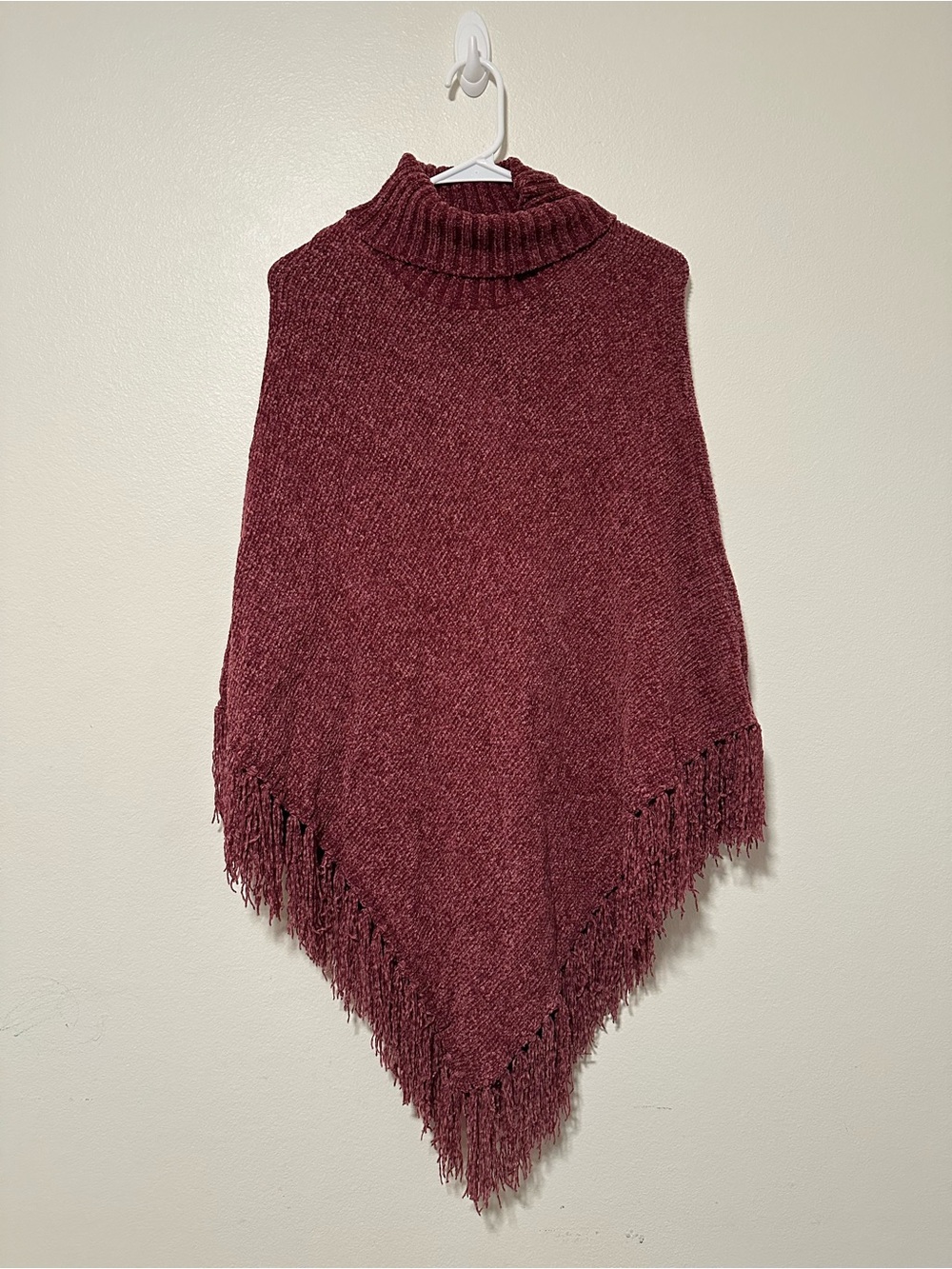 Vintage Y2K Redsky Turtleneck Fringe Poncho Sweater - Wine